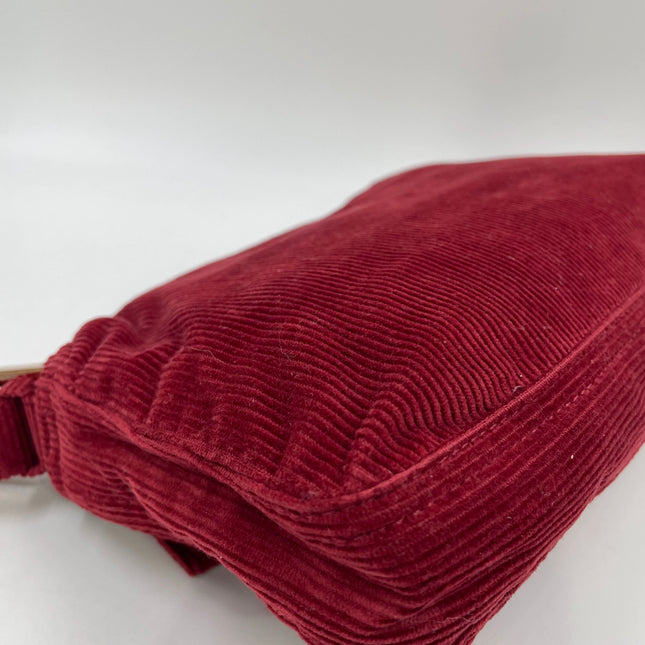 FENDI Baguette Vintage Red Corduroy Shoulder Bag