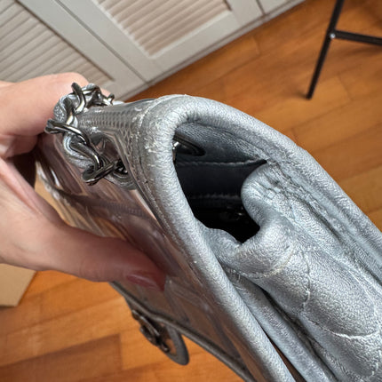 Chanel Ice Cube Chocolate Bar Classic Flap Metallic Silver PVC with Leather