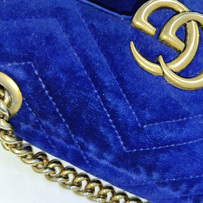 Gucci Marmont Mini Flap Navy Velvet Handbag