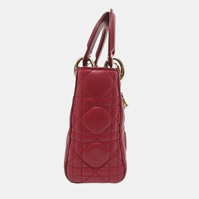 Lady Dior Mini Red Lambskin Leather Gold HW Chain Strap