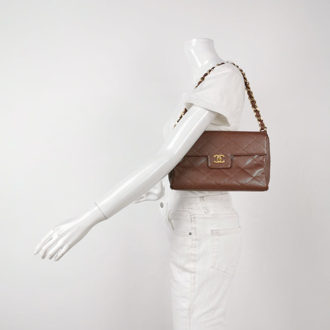 Chanel Vintage Medium Iridescent Brown Caviar Leather Shoulder Bag Gold Hardware