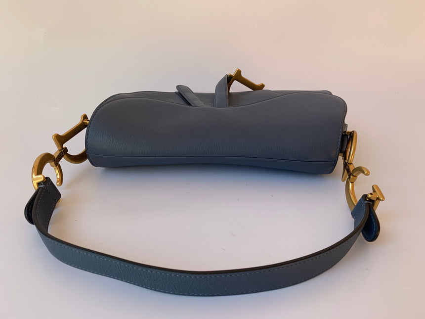 Sold Dior Saddle Blue Grey Medium Leather Handbag