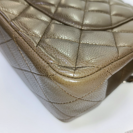 Chanel Classic Flap Jumbo 2012 Coffee Brown Caviar Leather Double Flap Silver Hardware