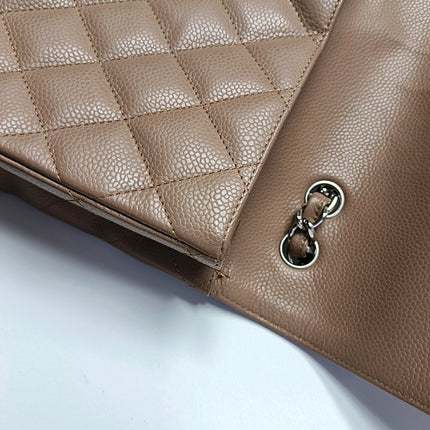 Chanel Classic Flap Jumbo 2009 Coffee Brown Caviar Leather Single Flap Silver Hardware