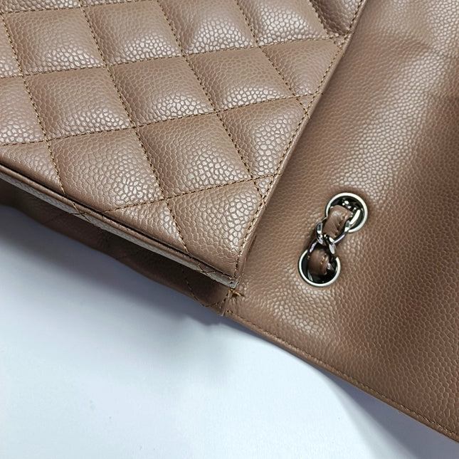 Chanel Classic Flap Jumbo 2009 Coffee Brown Caviar Leather Single Flap Silver Hardware