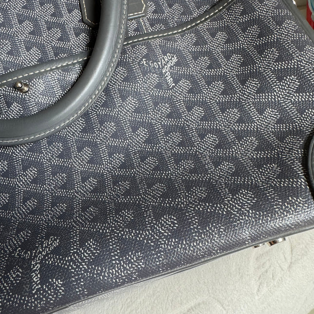 Goyard Ambassade Document Case Small 35cm Handbag Grey Canvas Leather Silver Hardware