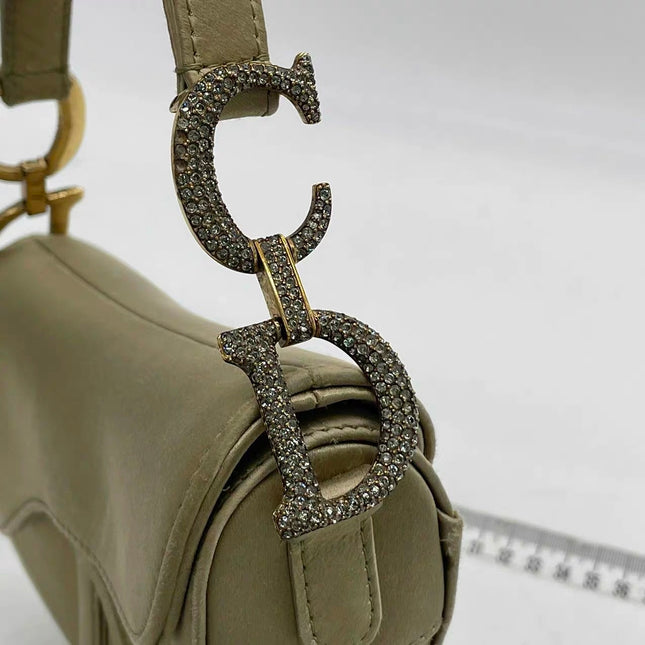 Dior Saddle Mini Silk Handbag Light Gold with crystals
