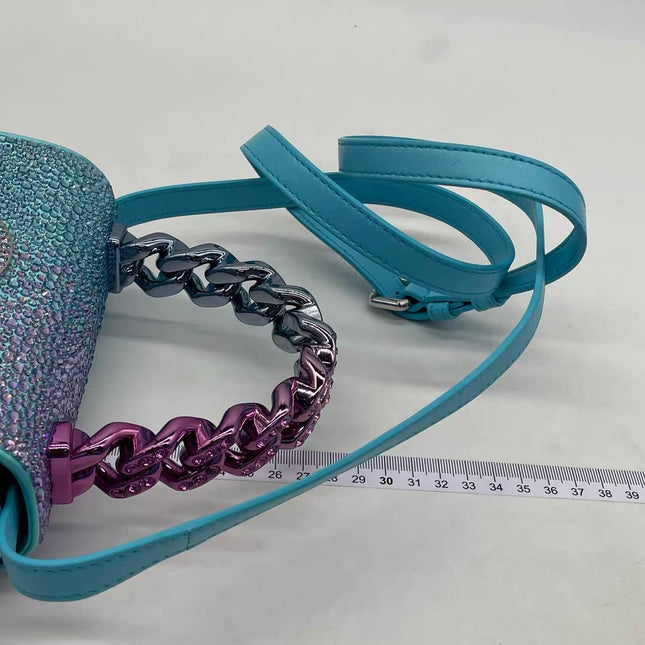 Versace La Medusa Mini Crystal Embellished Top Handle Bag in Blue Pink