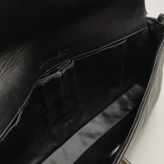 Chanel East West Chocolate Bar Black Leather Silver Hardware, 2000-2002