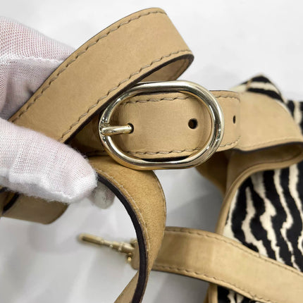 Gucci Jackie Soft Medium Zebra Print Pony-style Calfskin and Beige Suede Silver HW