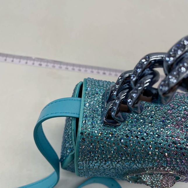 Versace La Medusa Mini Crystal Embellished Top Handle Bag in Blue Pink