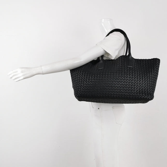 Bottega Veneta Reissued Cabat Intreccio Leather Tote Bag Black 40cm