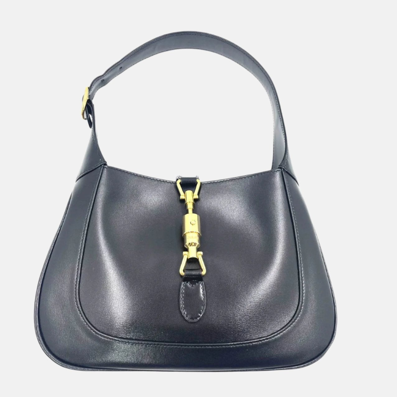 Gucci Jackie 1961 Black Leather Bag Small Piston Lock With Strap-Luxbags