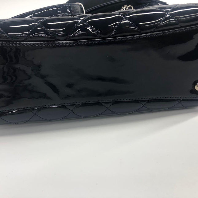 Chanel Coco Shine Small Tote Black Quilted Patent Leather Silver Hardware 2014-15