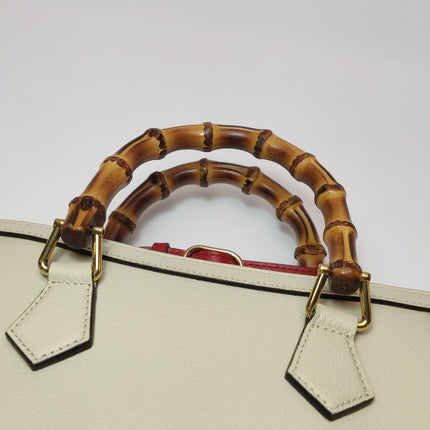 Gucci Diana Small East West Cream White Leather Bag Bamboo Handle with Strap