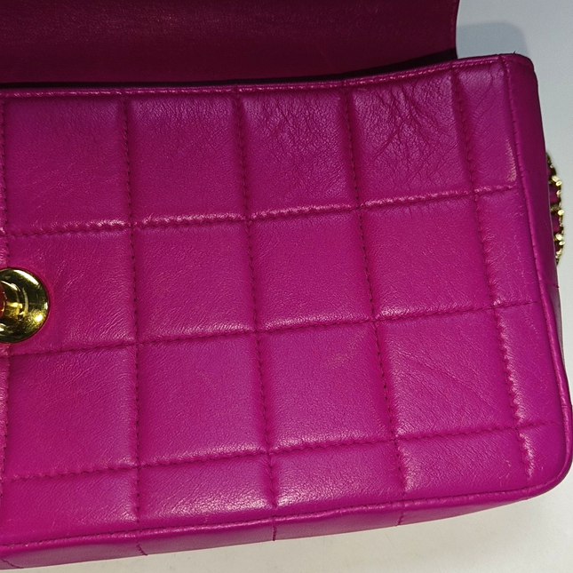 Chanel East West Chocolate Bar Fuchsia Pink Leather 24k Gold hardware