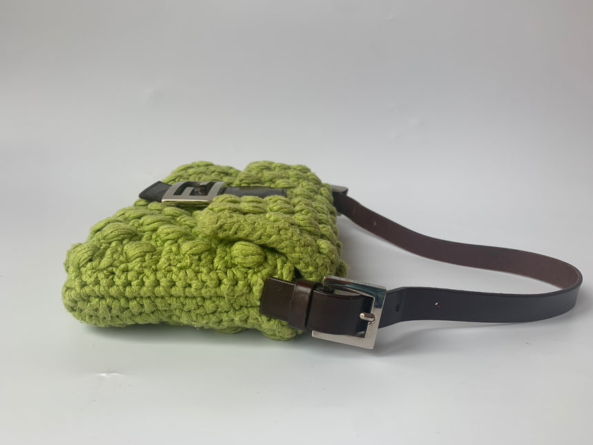 Sold Fendi Baguette Bag Green Wool Pompom Shoulder Bag