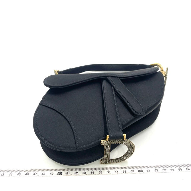 Dior Saddle Mini Silk Handbag Black with crystals