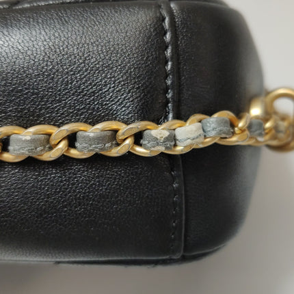 Chanel Classic Flap Mini Chevron Black Quilted Lambskin Leather Chain Around