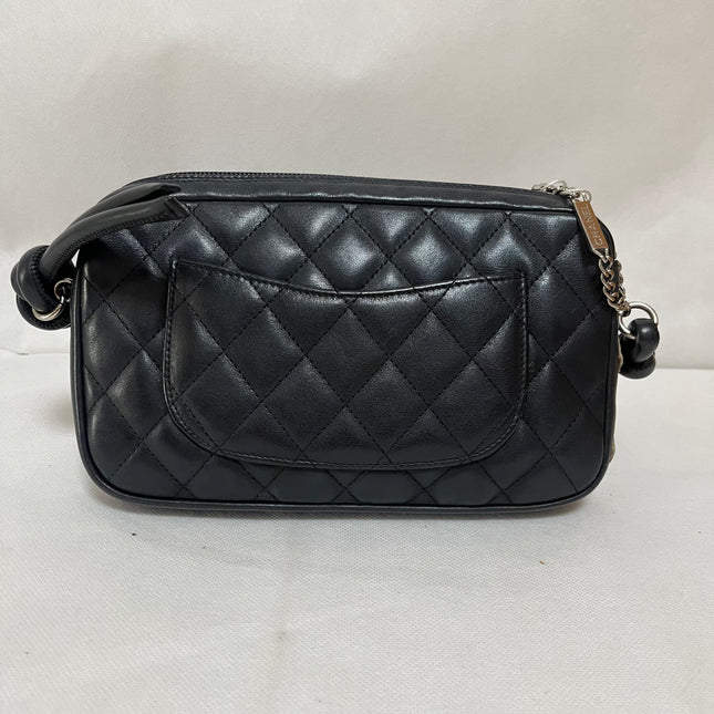 Chanel Cambon Clutch Black Leather White Logo