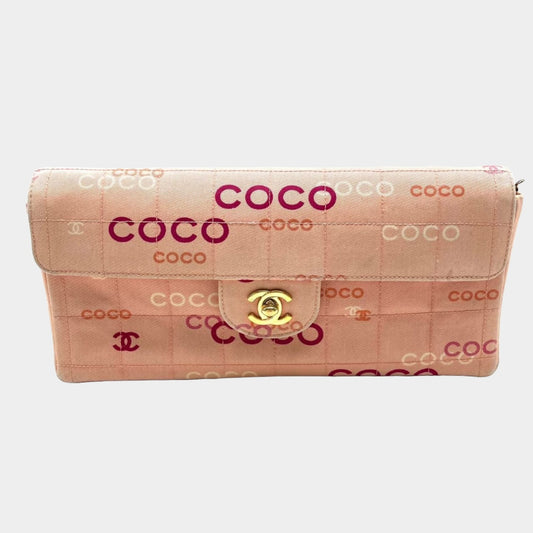 Chanel East West Chocolate Bar Pink Denim with Coco Prints-Luxbags