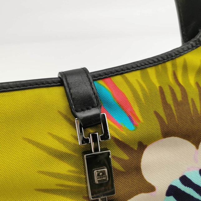 Gucci Jackie Vintage Mini Multicolor Floral Canvas Black Leather Shoulder Bag