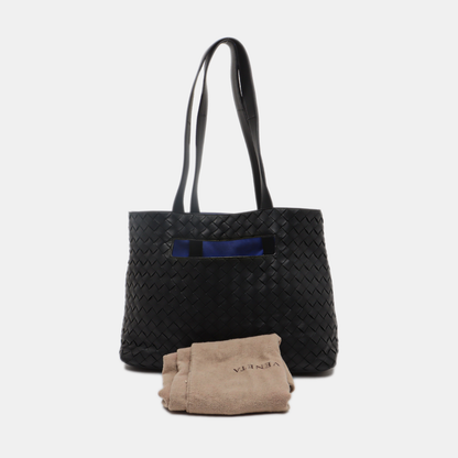 Bottega Veneta Slot Tote Black Intrecciato Leather Blue Suede Interior