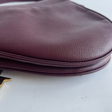 Dior Saddle Vintage Burgundy Purple Wine Calfskin Leather Gold Hardware Shoulder Bag