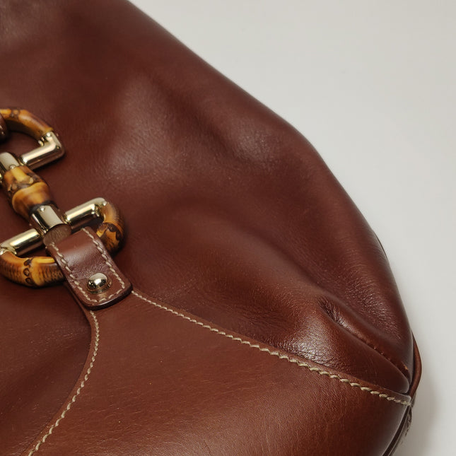 Gucci Bamboo Amalfi Hobo Horsebit Shoulder Bag Brown Leather