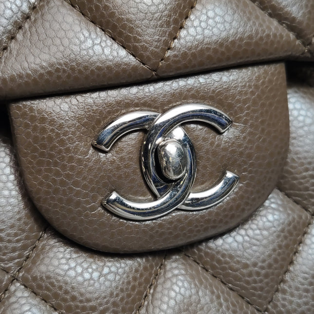 Chanel Classic Flap Jumbo 2012 Coffee Brown Caviar Leather Double Flap Silver Hardware