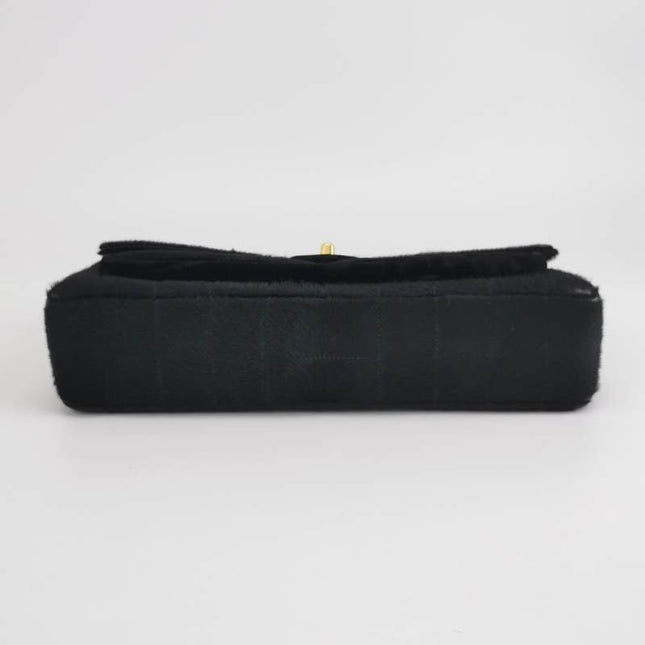 Chanel Large East West Shoulder Bag Rare Black Leather and Pony-style Calfskin