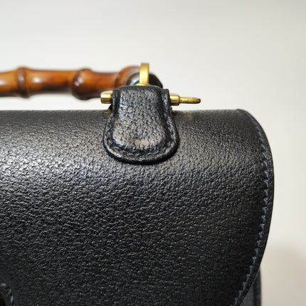 Gucci Bamboo 1947 Small Black Grained Leather Top Handle Bag