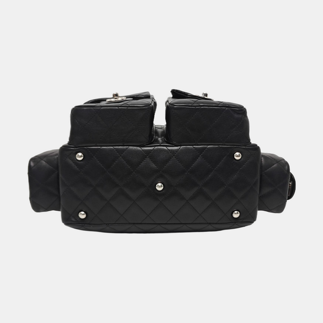 Chanel Cambon Multi-pocket Ligne Reporter Bag Medium Black CC on Black Calfskin Leather