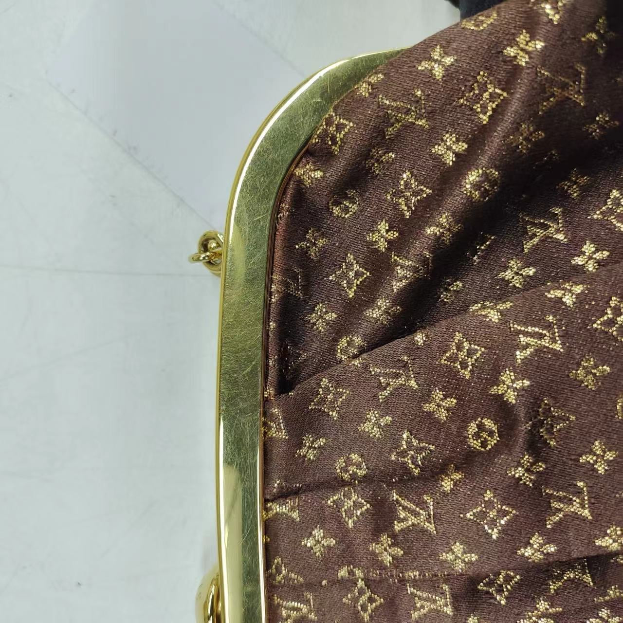 Louis Vuitton Brown Monogram Satin Aumoniere Evening Clutch Bag