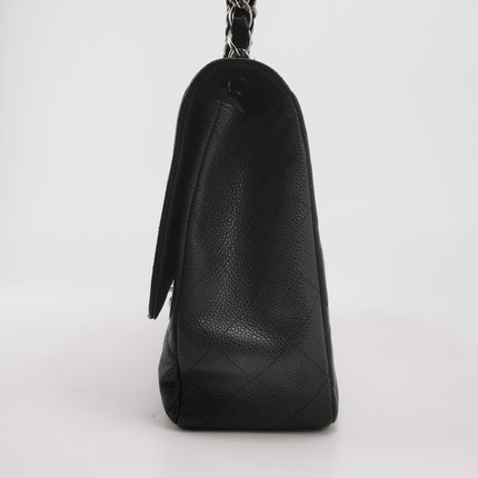Chanel Classic Flap Jumbo Black Caviar Leather Single Flap Silver Hardware 2006-08