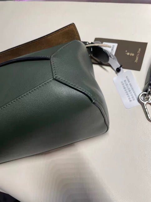 Loewe Puzzle Edge Braided Handle Small Dark Green Nappa Calfskin leather Crossbody bag
