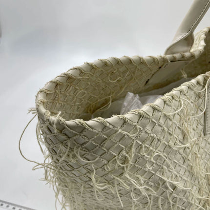 Bottega Veneta Cabat Large Intreccio Leather with Fringes White Ecru 40cm