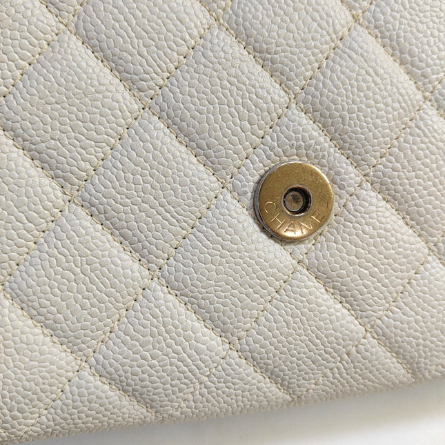 Chanel Filigree Flap Bag Caviar Leather Small White with Black Trim