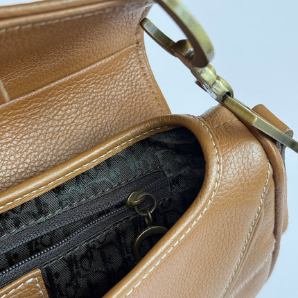 Dior Vintage Double Saddle Brown Leather Gold-tone Hardware