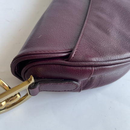 Dior Saddle Vintage Burgundy Purple Wine Calfskin Leather Gold Hardware Shoulder Bag