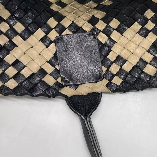Bottega Veneta Cabat Tote Intrecciato Black and Beige Leather