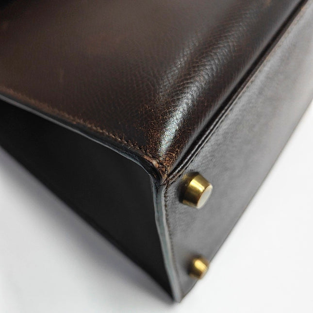 Hermes Kelly 28 Vintage Sellier Dark Brown Epsom Leather Gold Hardware 1990