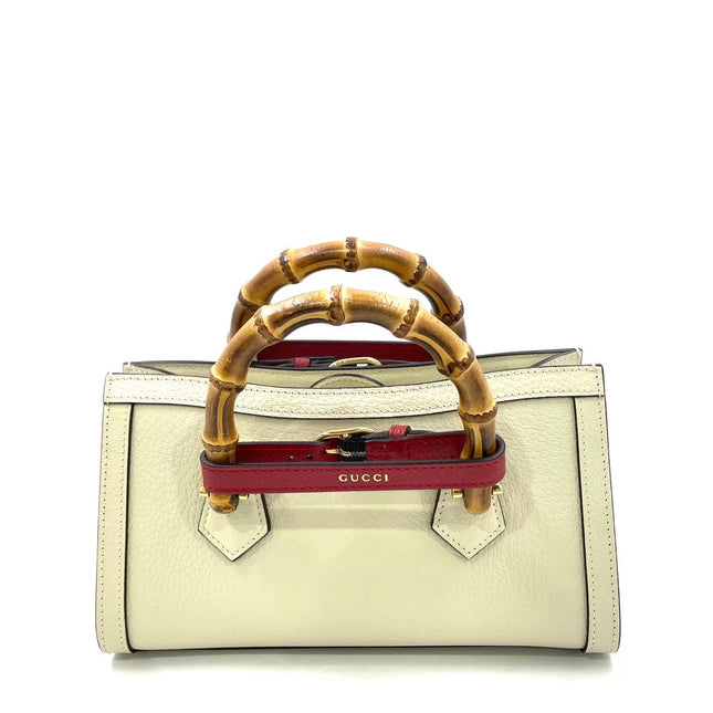 Gucci Diana Small East West Cream White Leather Bag Bamboo Handle with Strap