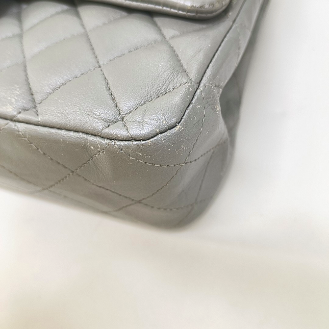 Chanel Timeless Classic Flap Medium Grey Lambskin Leather Silver Hardware