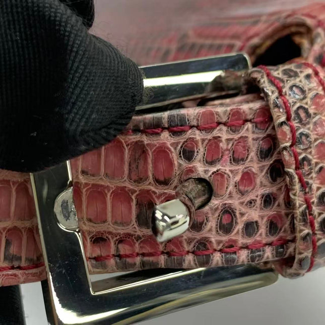 Fendi Baguette Purple Lizard Skin Leather Handbag