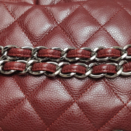 Chanel Classic Flap Jumbo Dark Red Caviar Leather Double Flap Silver Hardware