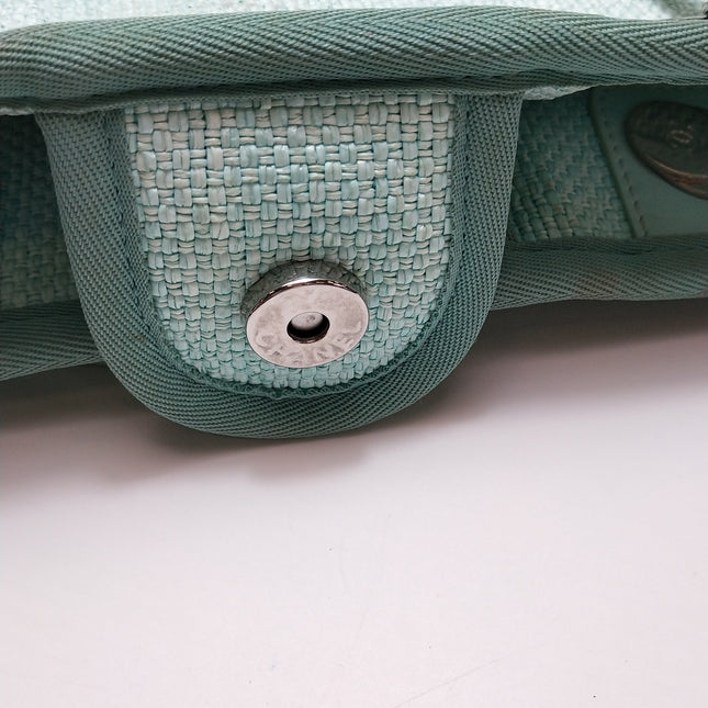 Chanel Deauville Tote Light Blue Cloth Leather Chain Handle Small 34cm