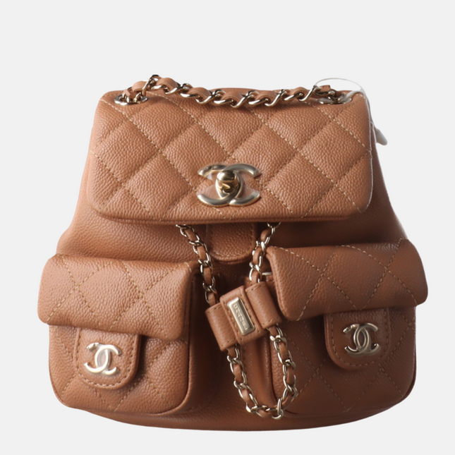 Chanel 23P Small Duma Backpack Caramel Tan Caviar Leather-Luxbags