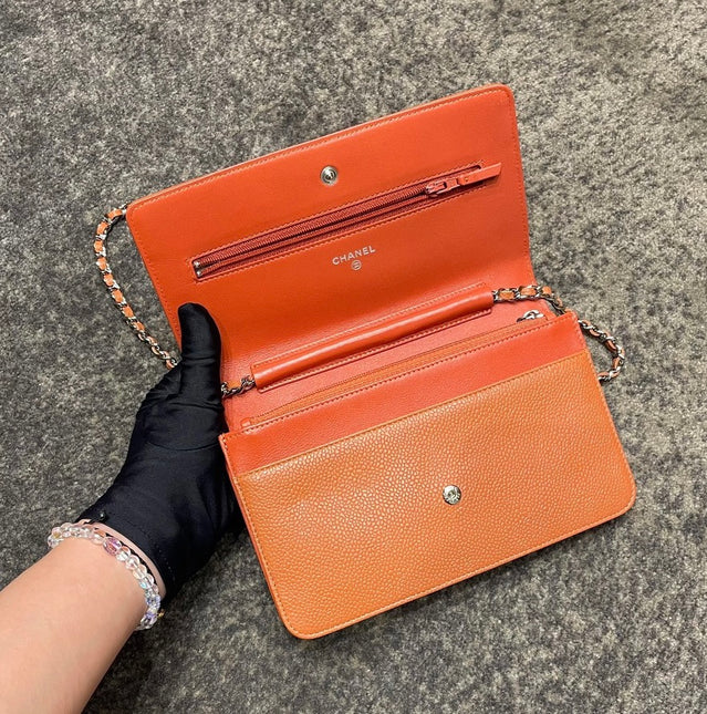 Sold Chanel Wallet on Chain WOC Double CC Orange Caviar Leather
