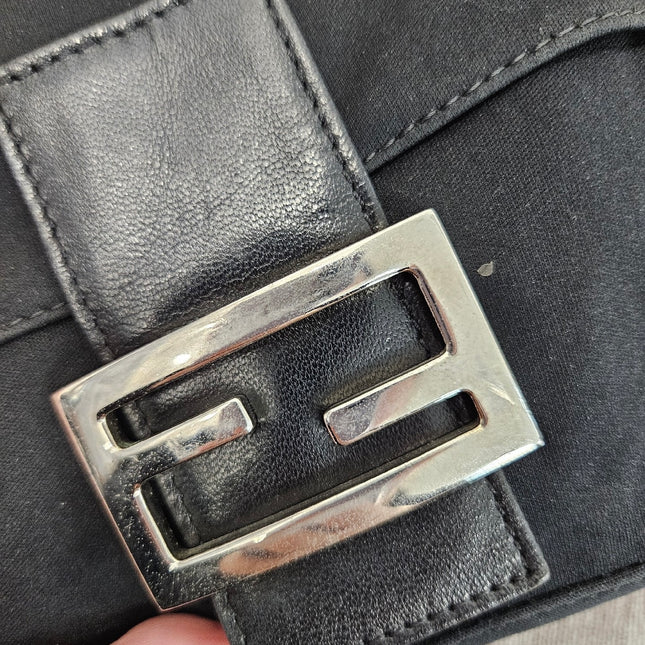 FENDI Baguette Vintage Black Cloth Silver Hardware Shoulder Bag